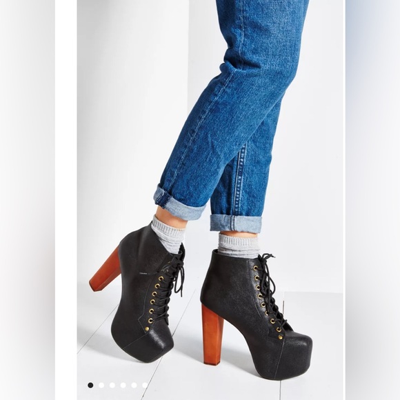 Jeffrey Campbell Leather Lita Platform Ankle Boots size 10 Wood Block Heel - Picture 1 of 13